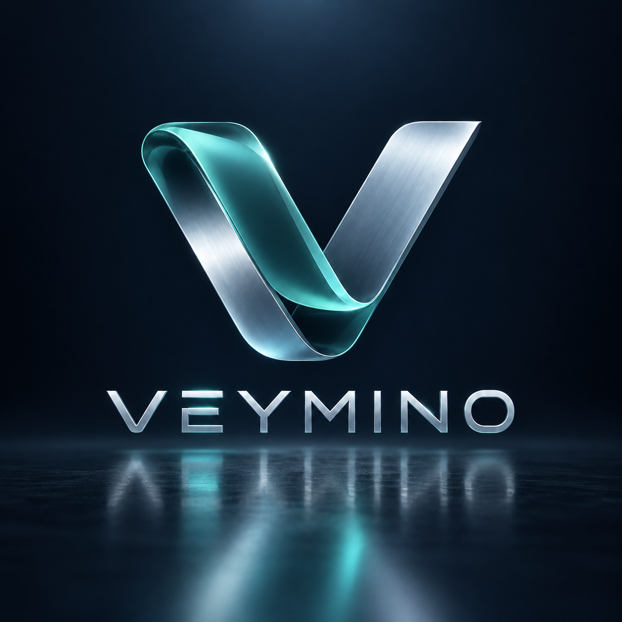 Veymino — curved silver and teal V logo